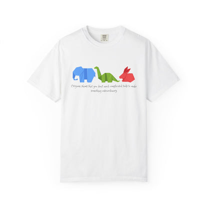 Origami Animal Tee — Elephant, Dinosaur & Rabbit Graphic T-Shirt