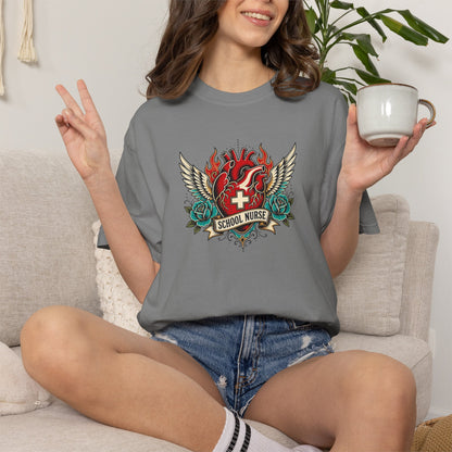 School Nurse Vintage Winged Heart Tee