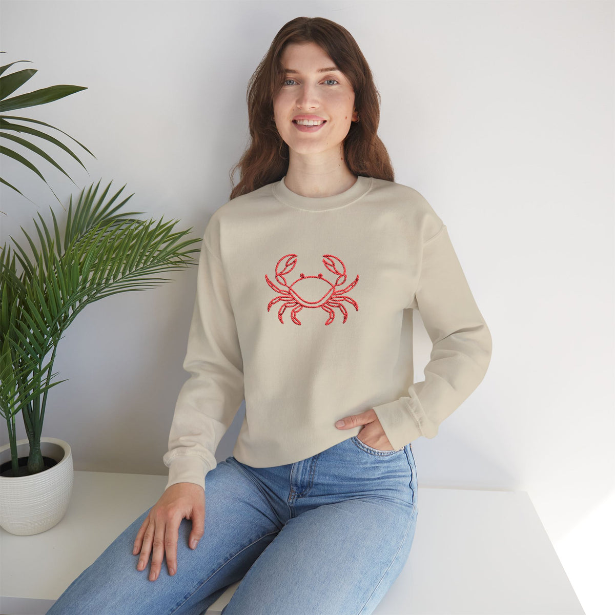 Crab Graphic Sweatshirt — Coastal Crab Crewneck for Beach Lovers