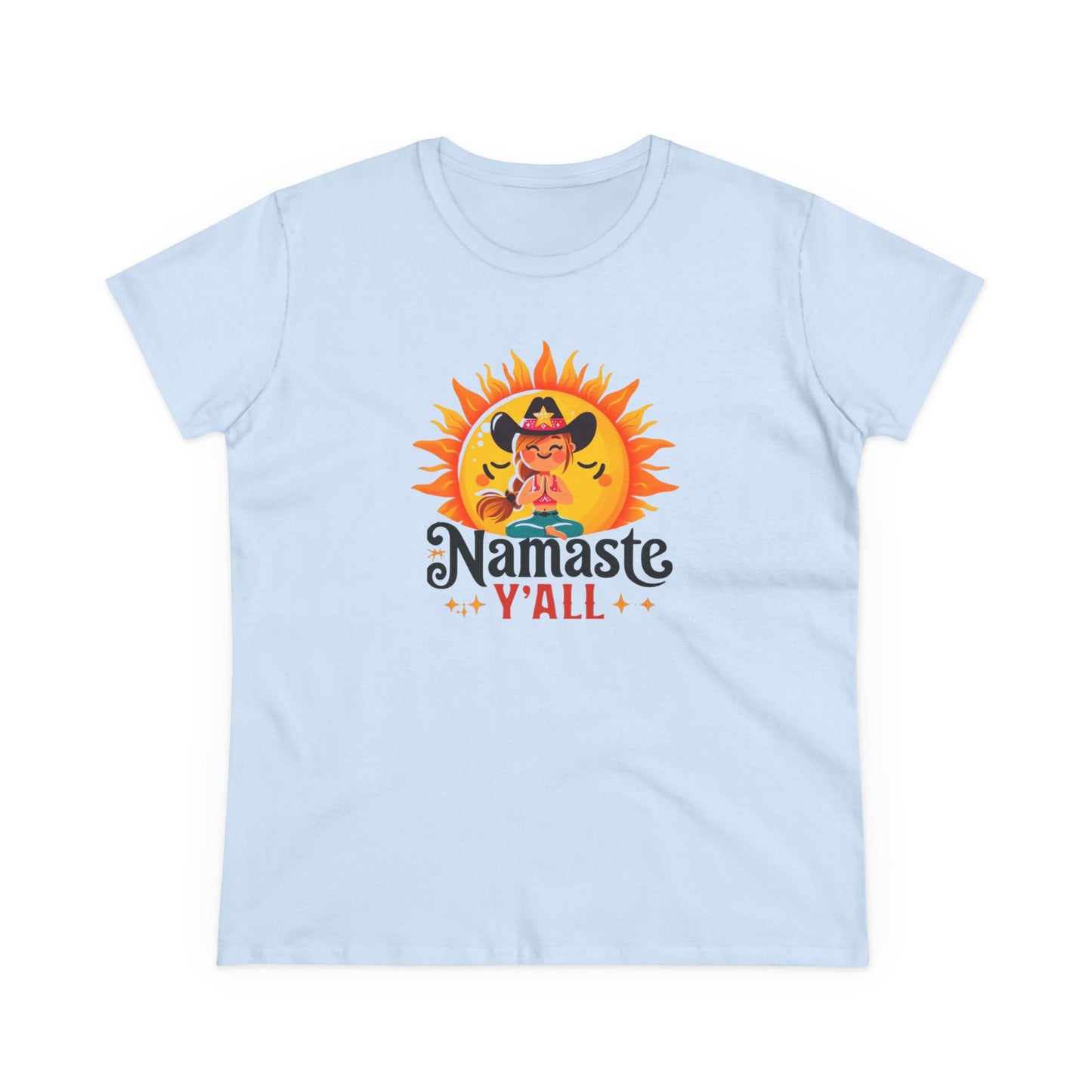 Namaste Y'all Women's Midweight Cotton Tee, Southern Style T-Shirt, Yoga Top, Gift for Yogis, Relaxed Fit Tee