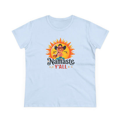 Namaste Y'all Women's Midweight Cotton Tee, Southern Style T-Shirt, Yoga Top, Gift for Yogis, Relaxed Fit Tee