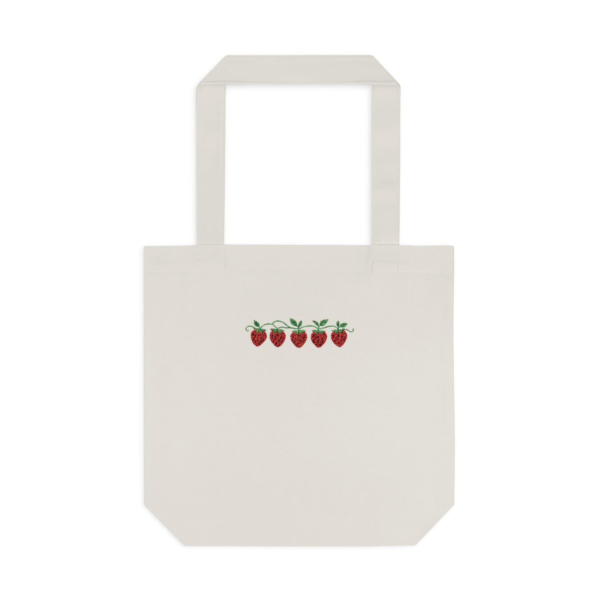 Strawberry Row Cotton Tote Bag — Cute Mini Fruit Embroidery Grocery & Market Bag