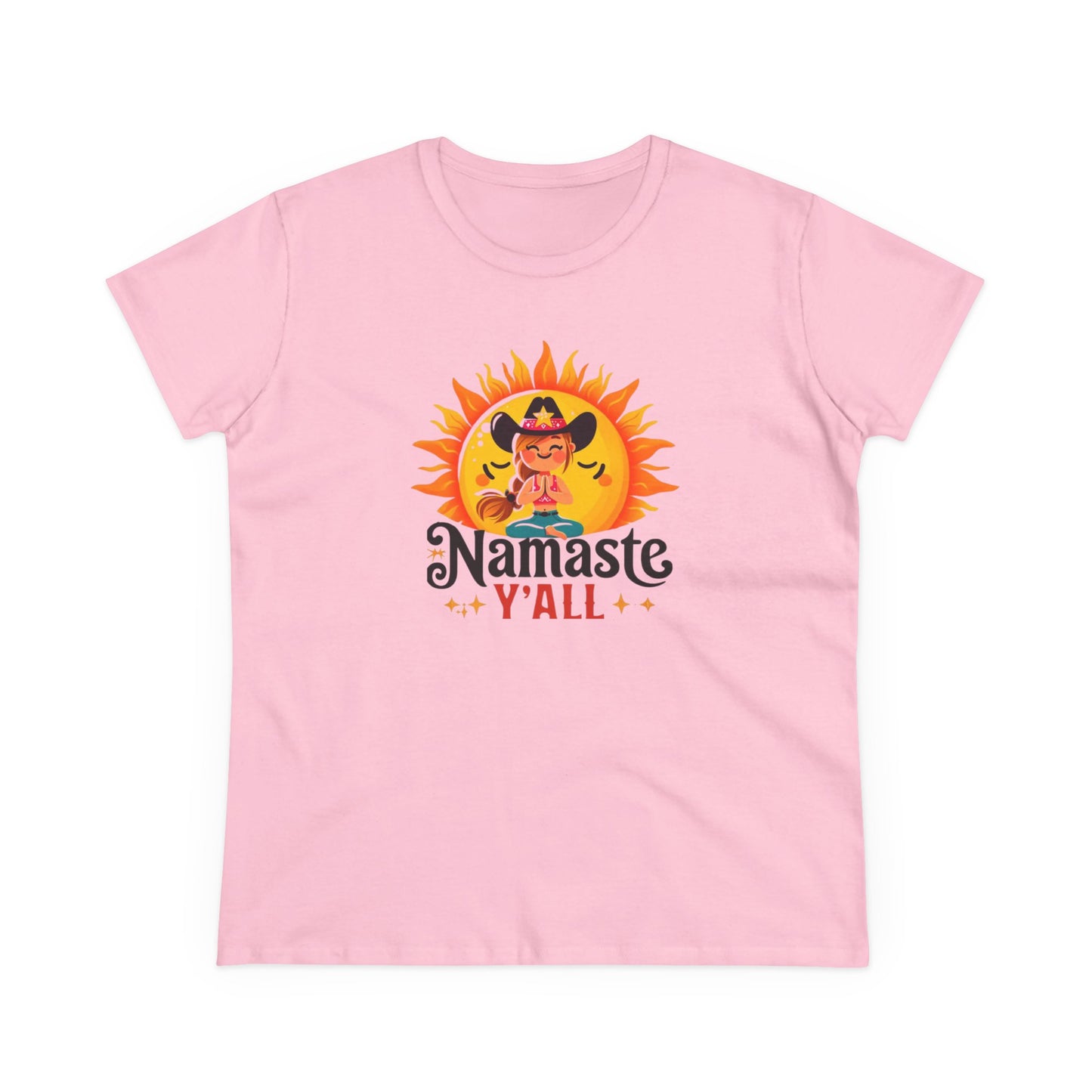 Namaste Y'all Women's Midweight Cotton Tee, Southern Style T-Shirt, Yoga Top, Gift for Yogis, Relaxed Fit Tee