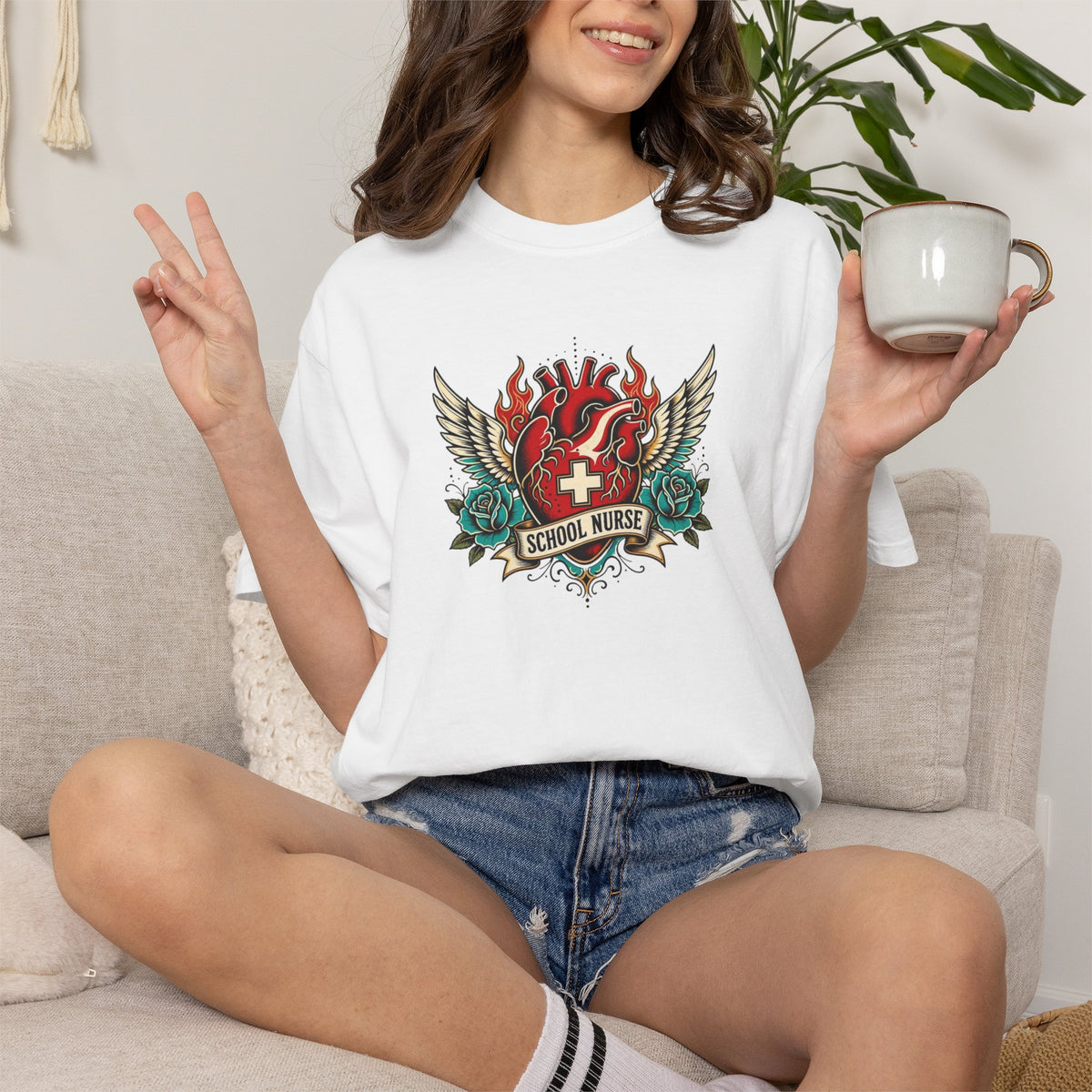 School Nurse Vintage Winged Heart Tee