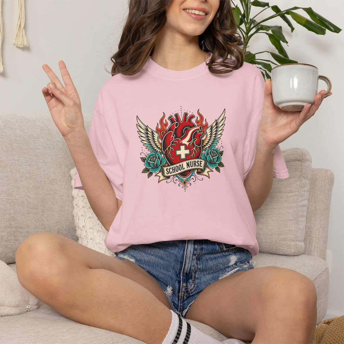School Nurse Vintage Winged Heart Tee