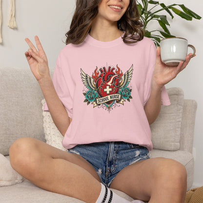 School Nurse Vintage Winged Heart Tee