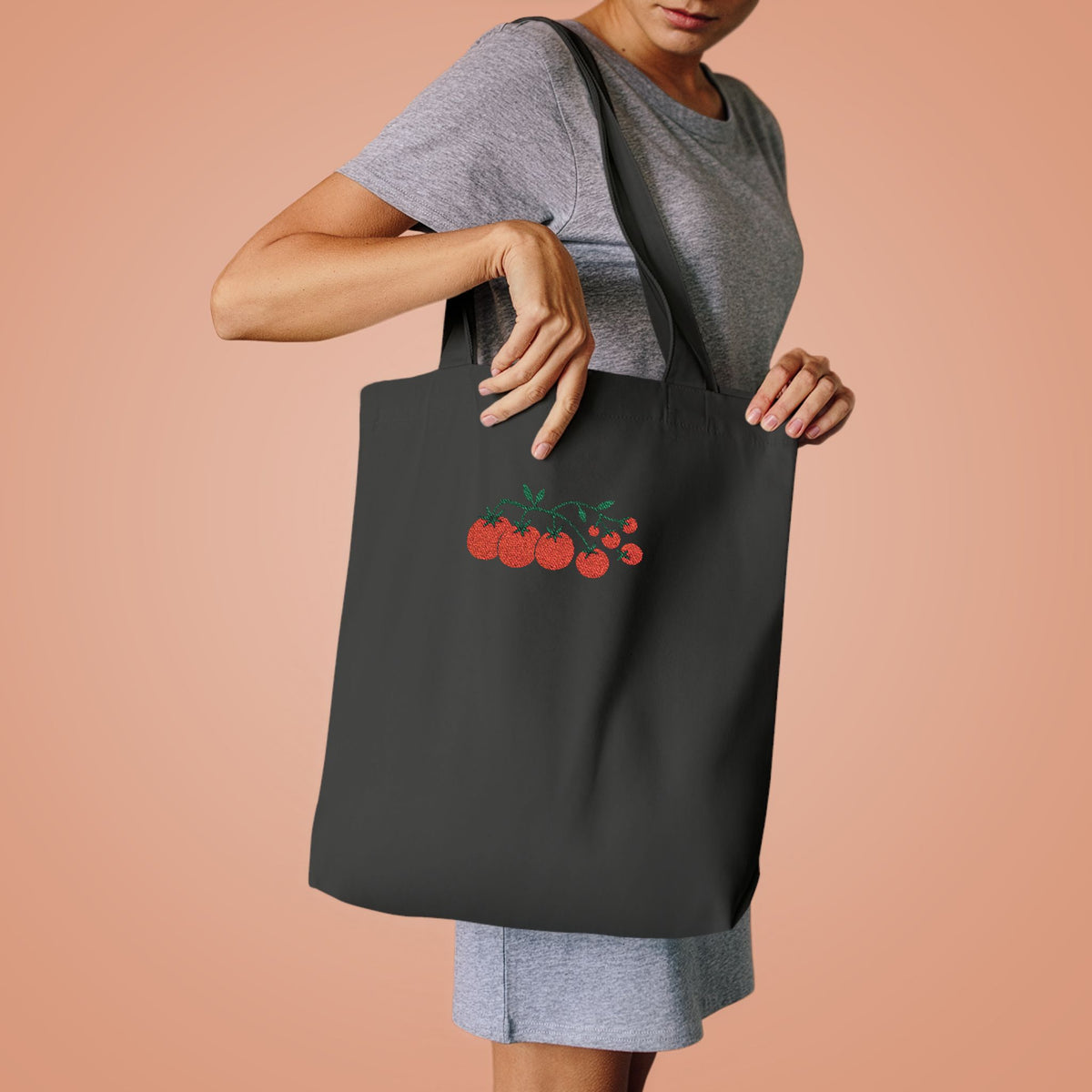 Embroidered Cherry Blossom Cotton Tote Bag — Floral Everyday Market Bag