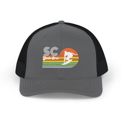 Sunset Surf Trucker Cap — Retro SC Surfer Patch Snapback