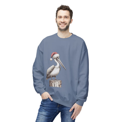 Pelican Christmas Crewneck Sweatshirt – Festive Santa Hat Beach Bird