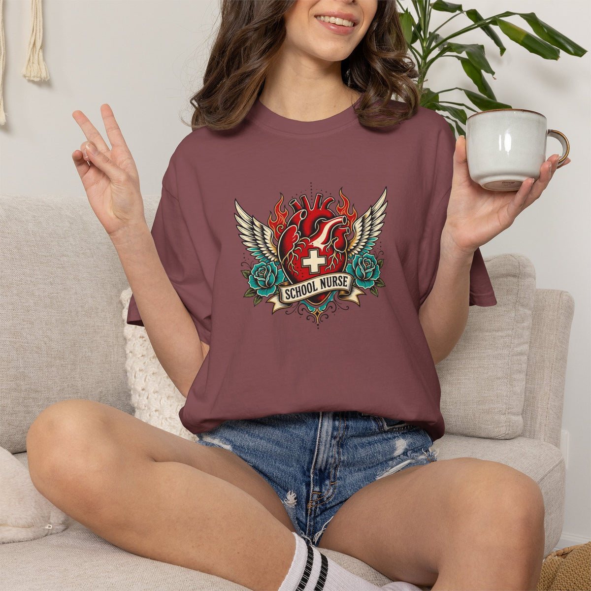 School Nurse Vintage Winged Heart Tee