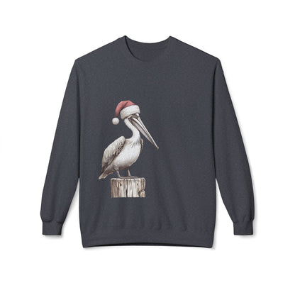 Pelican Christmas Crewneck Sweatshirt – Festive Santa Hat Beach Bird