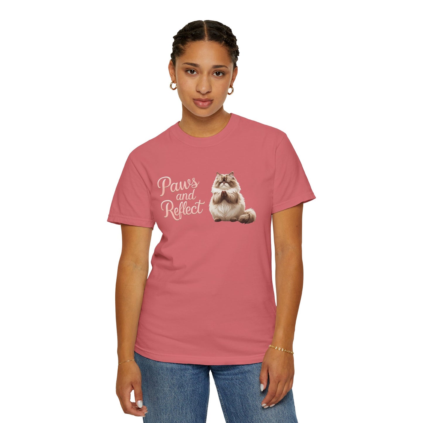 Whimsical Cat T-Shirt, Paws and Reflect Tee, Comfortable Unisex Shirt, Cat Lover Gift, Cozy Animal Apparel, Cute Pet Top