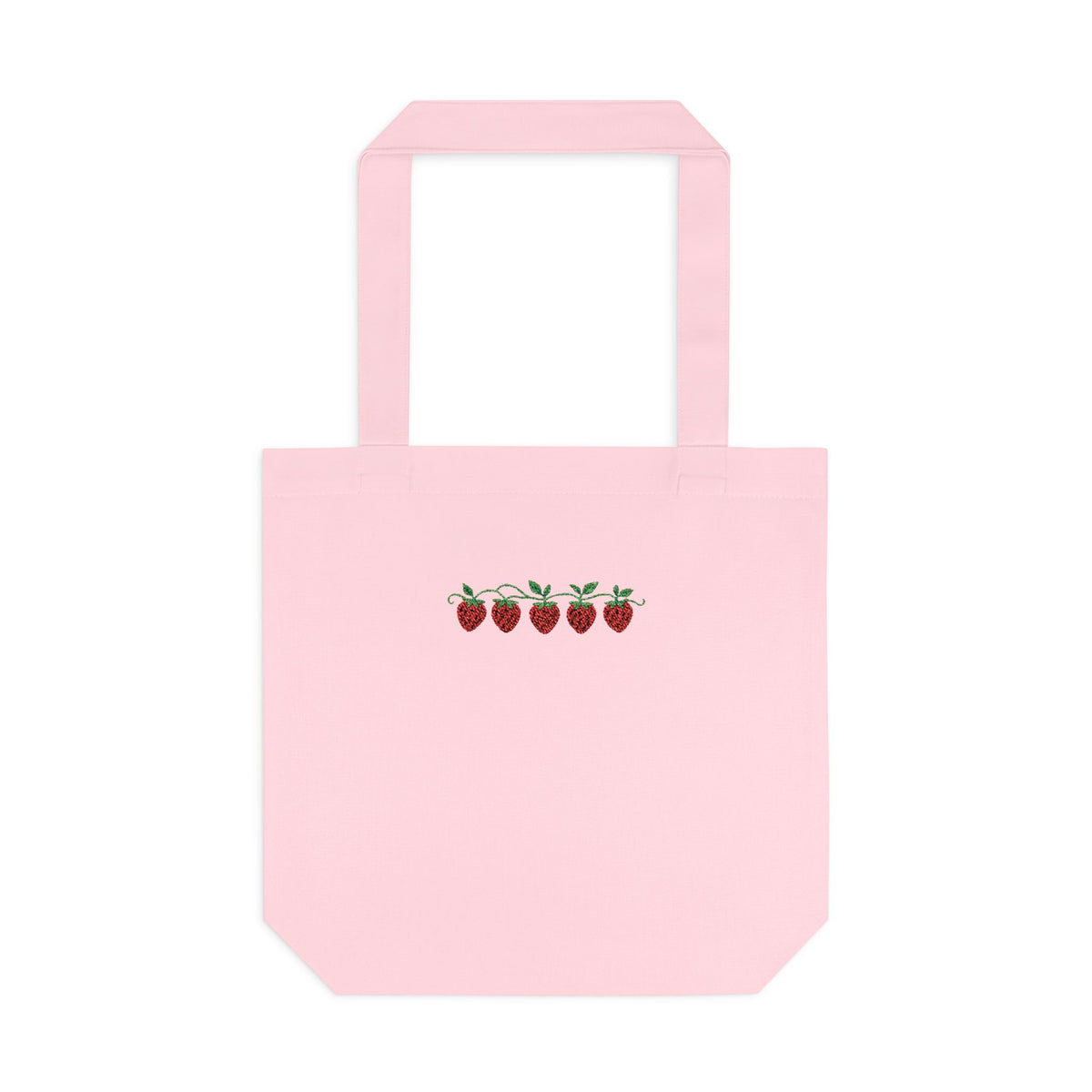 Strawberry Row Cotton Tote Bag — Cute Mini Fruit Embroidery Grocery & Market Bag
