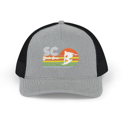 Sunset Surf Trucker Cap — Retro SC Surfer Patch Snapback