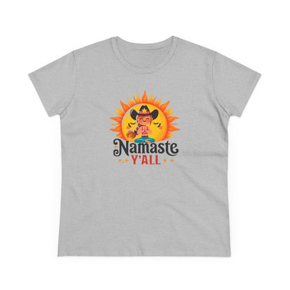 Namaste Y'all Women's Midweight Cotton Tee, Southern Style T-Shirt, Yoga Top, Gift for Yogis, Relaxed Fit Tee